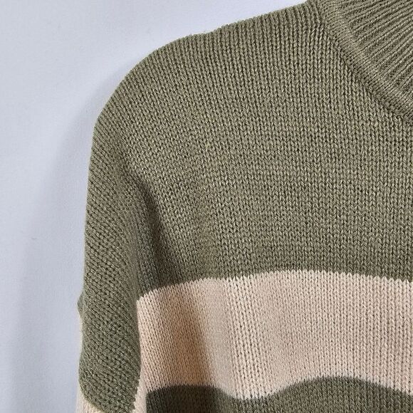 H&M Mock Neck Striped Sweater in Khaki/Green Stripe - Size M - Picture 3 of 10